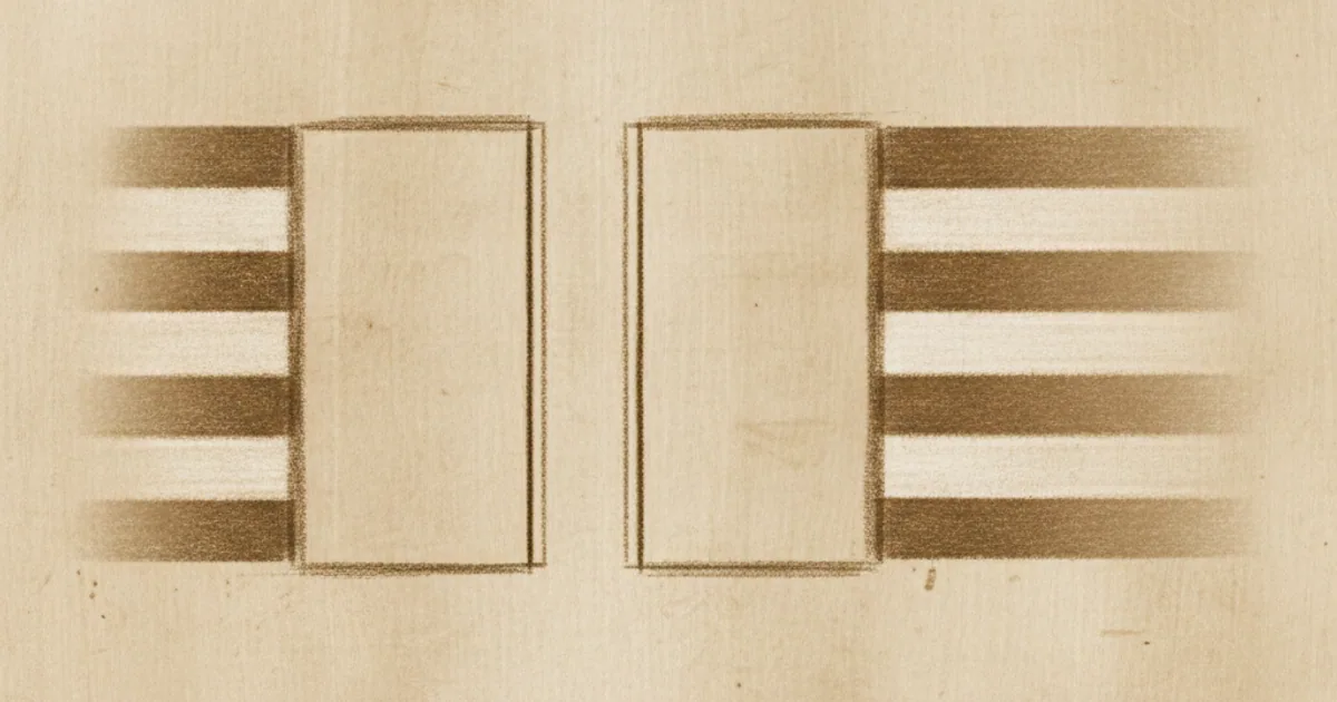 Chalk sketch of the double slit setup with interference bands on a screen