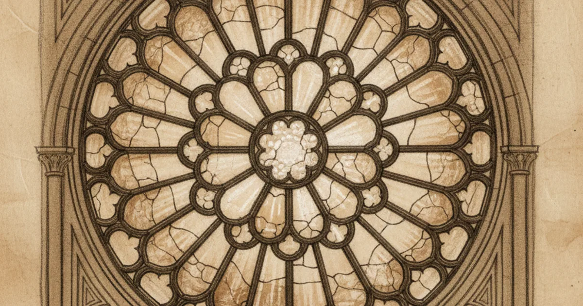 Chalk sketch of cathedral stained glass with manufacturing-cause thickness variation