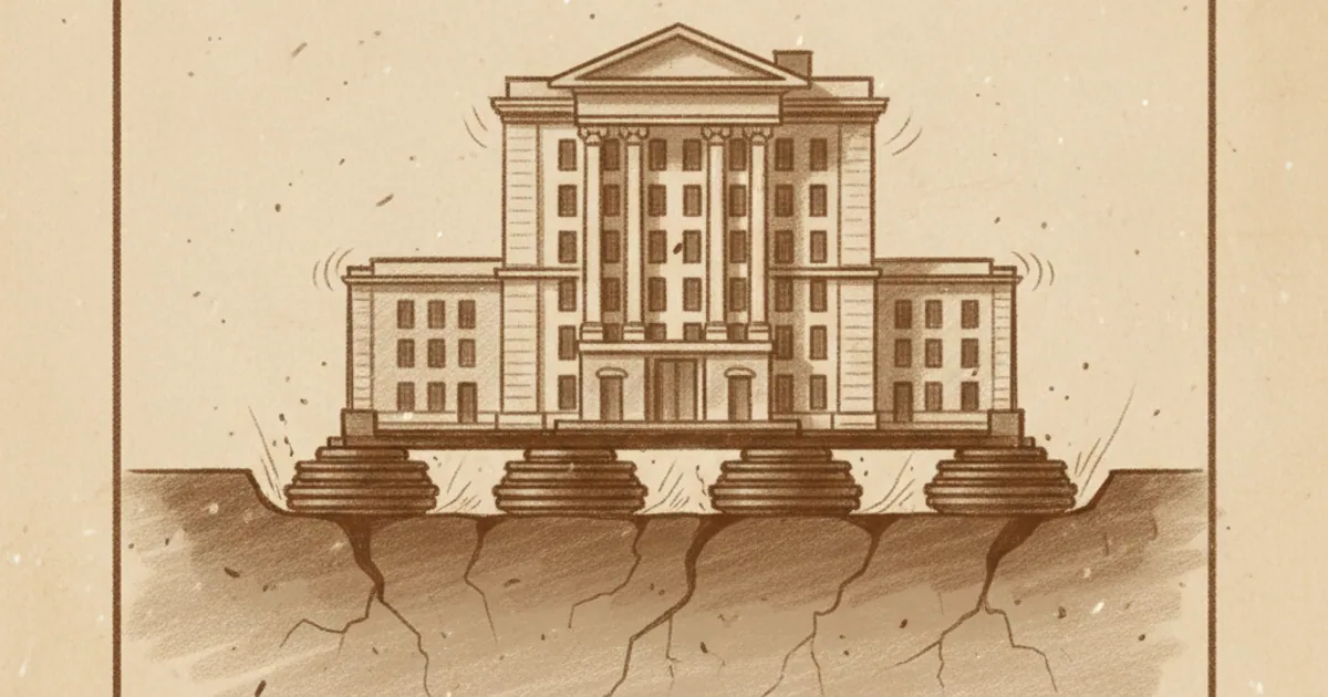 Chalk sketch of a building on base isolators above shaking ground
