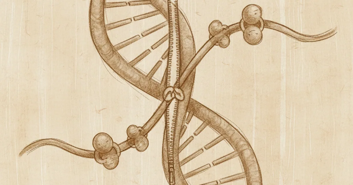 Chalk sketch of DNA replication: helix unzipping into two strands