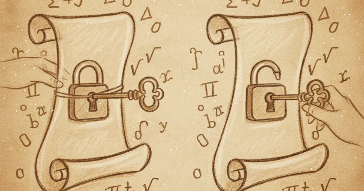 Chalk sketch of a message being encrypted and decrypted with mathematical keys
