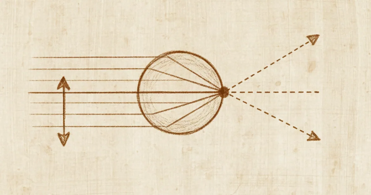 Chalk sketch of parallel rays focusing through a convex lens
