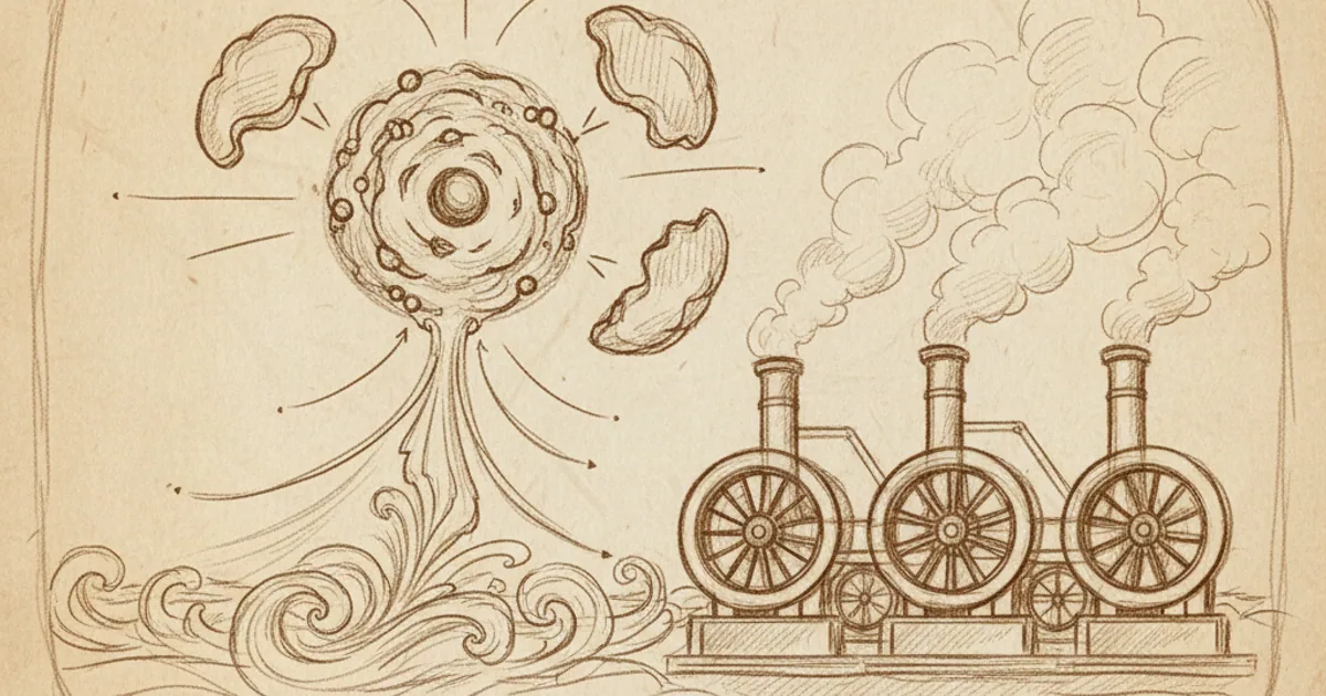 Chalk sketch of fission and the path from uranium to steam turbine
