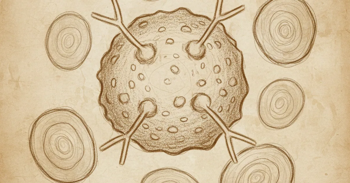 Chalk sketch of Y-shaped antibodies attaching to a pathogen
