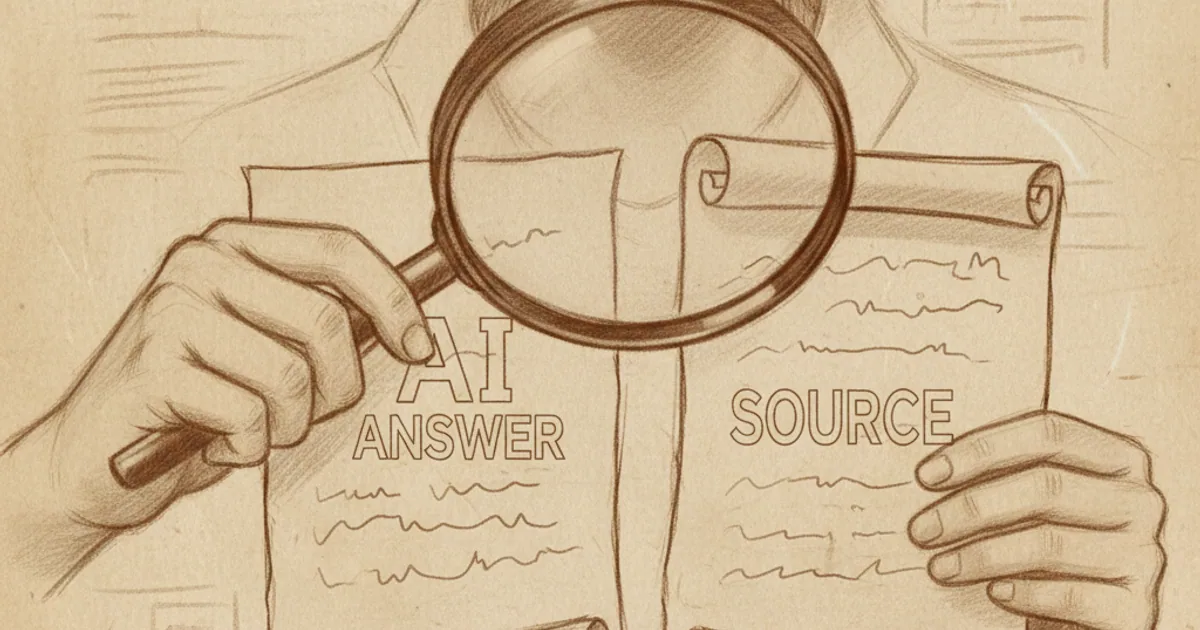 Chalk sketch of someone verifying an AI answer against a source