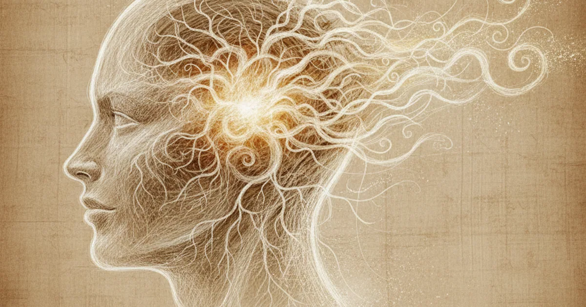 Chalk sketch of a head with branching neural connections, illustrating brain learning