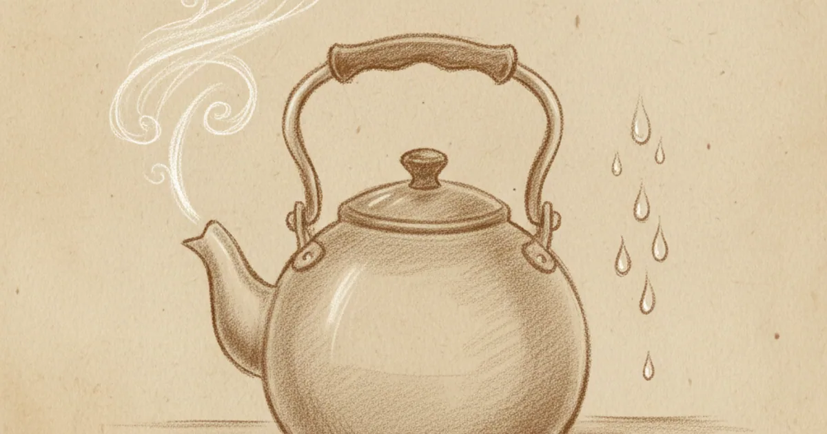 Chalk sketch of a kettle releasing steam, illustrating latent heat of vaporization