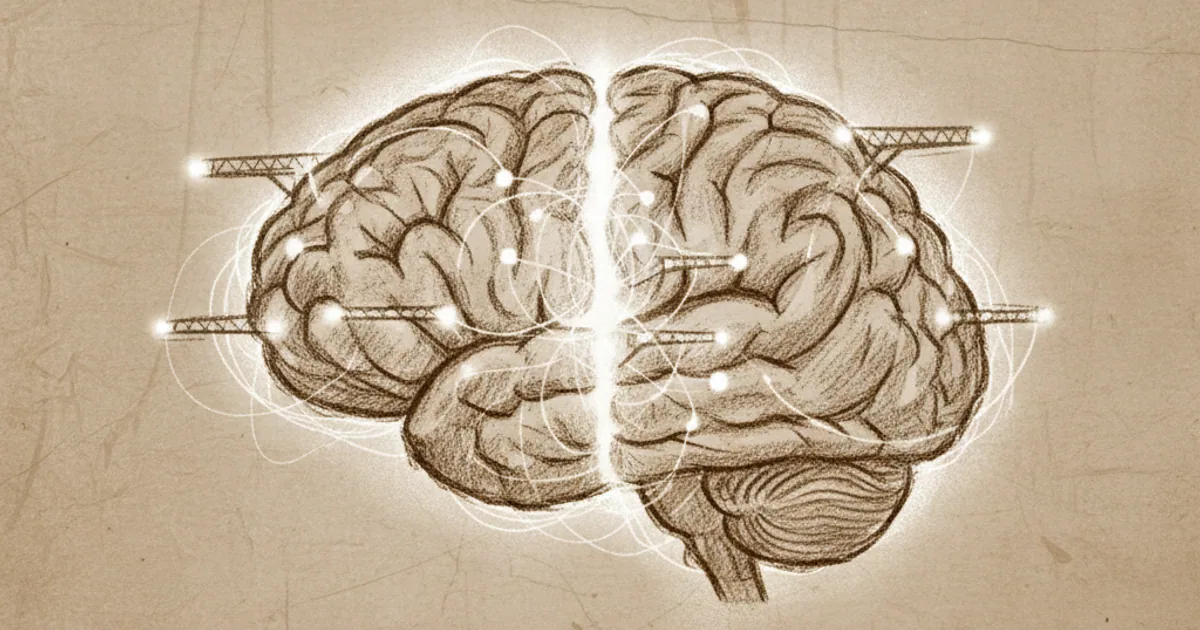 Chalk sketch of a brain with both hemispheres connected actively
