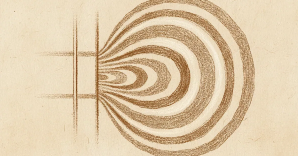 Chalk sketch of a wave passing through a double slit, illustrating quantum mechanics