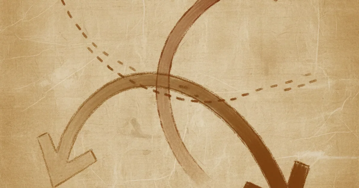 Chalk sketch of two arrows superposing into one, illustrating quantum superposition