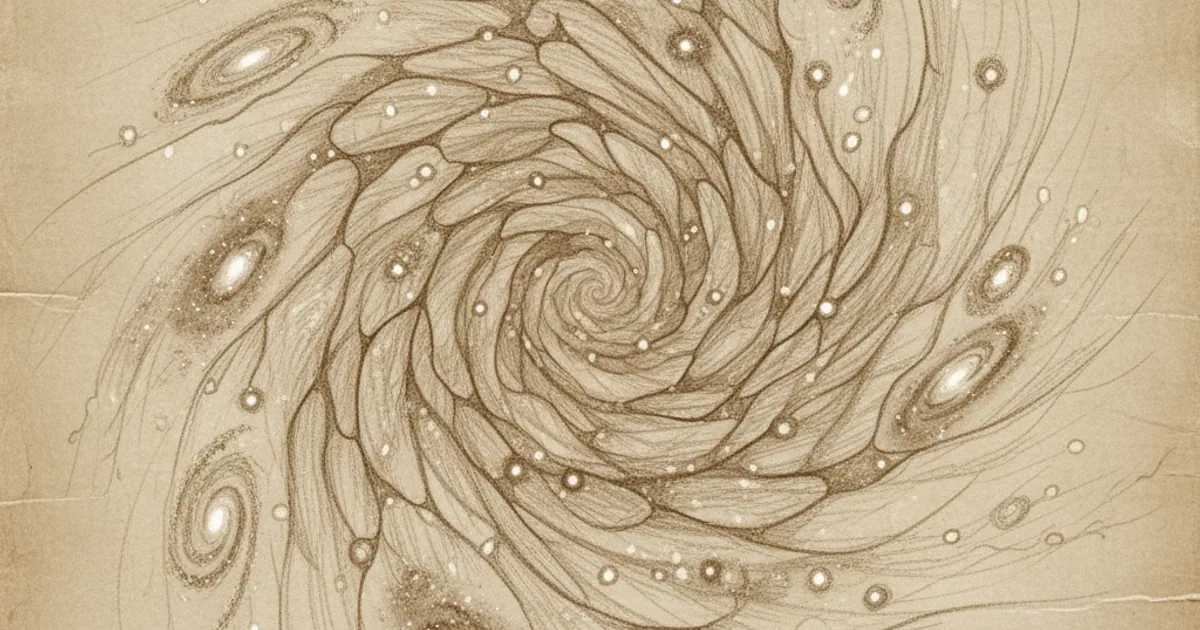 Chalk sketch of space expanding over time with galaxies emerging