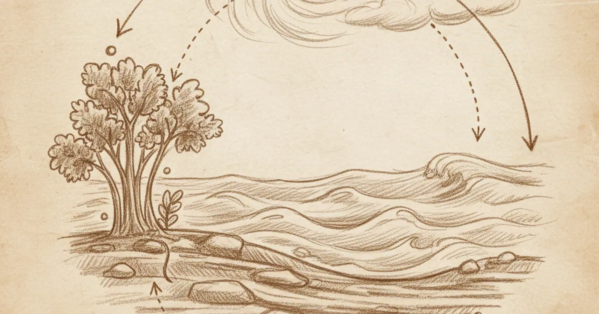 Chalk sketch of the carbon cycle showing reservoirs and flows