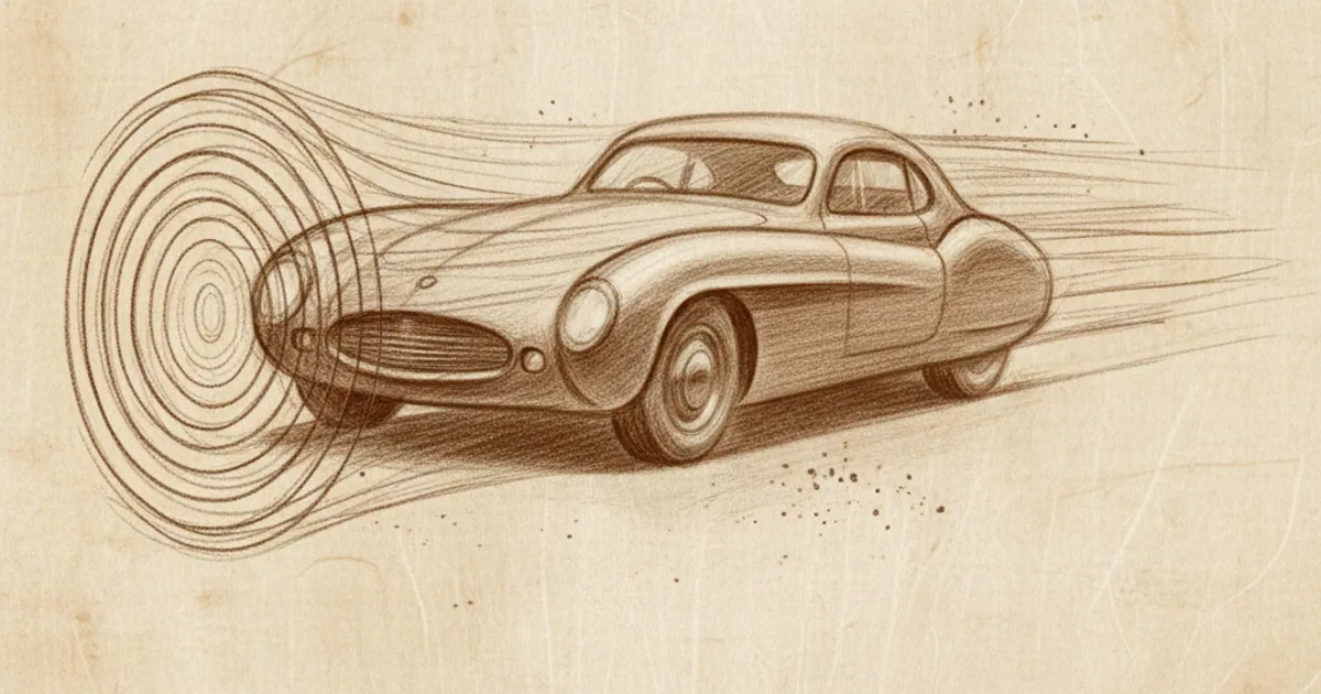 Chalk sketch of a moving source with compressed waves in front and stretched waves behind