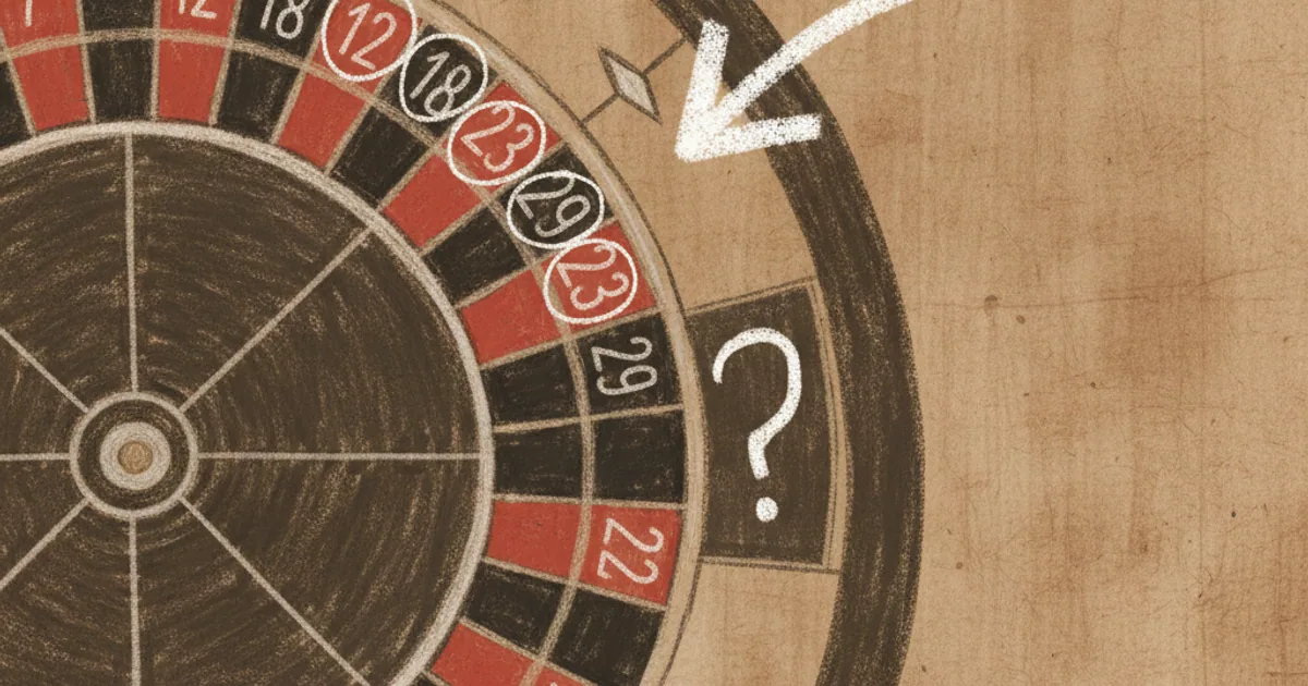 Chalk sketch of a roulette wheel with prior outcomes and an uncertain next spin