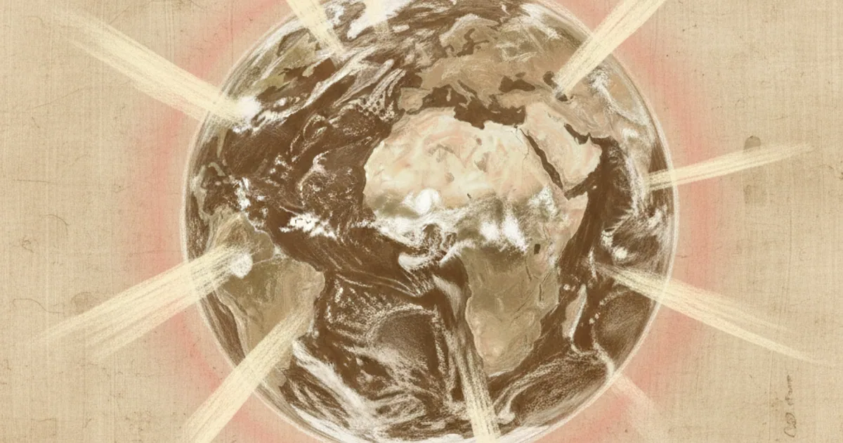 Chalk sketch of Earth showing solar input and infrared trapped by greenhouse gases