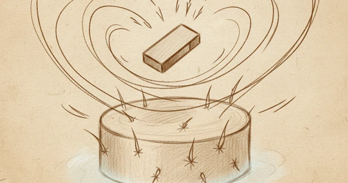 Chalk sketch of magnet levitating above superconductor via Meissner effect and flux pinning