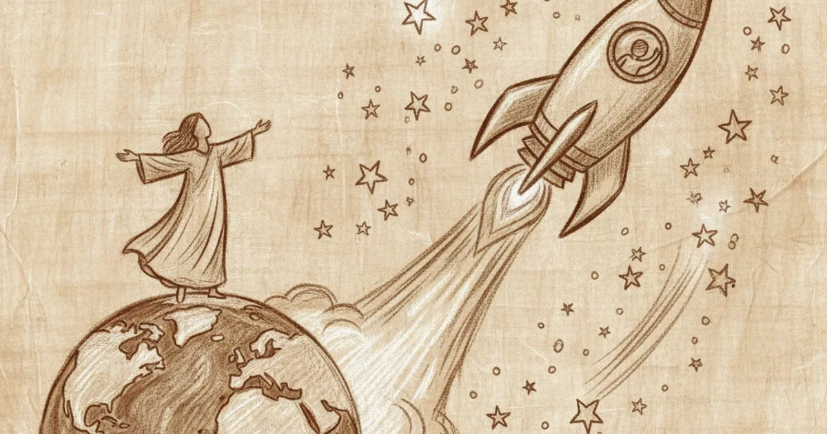 Chalk sketch of one twin on Earth and one twin in a rocket flying to space