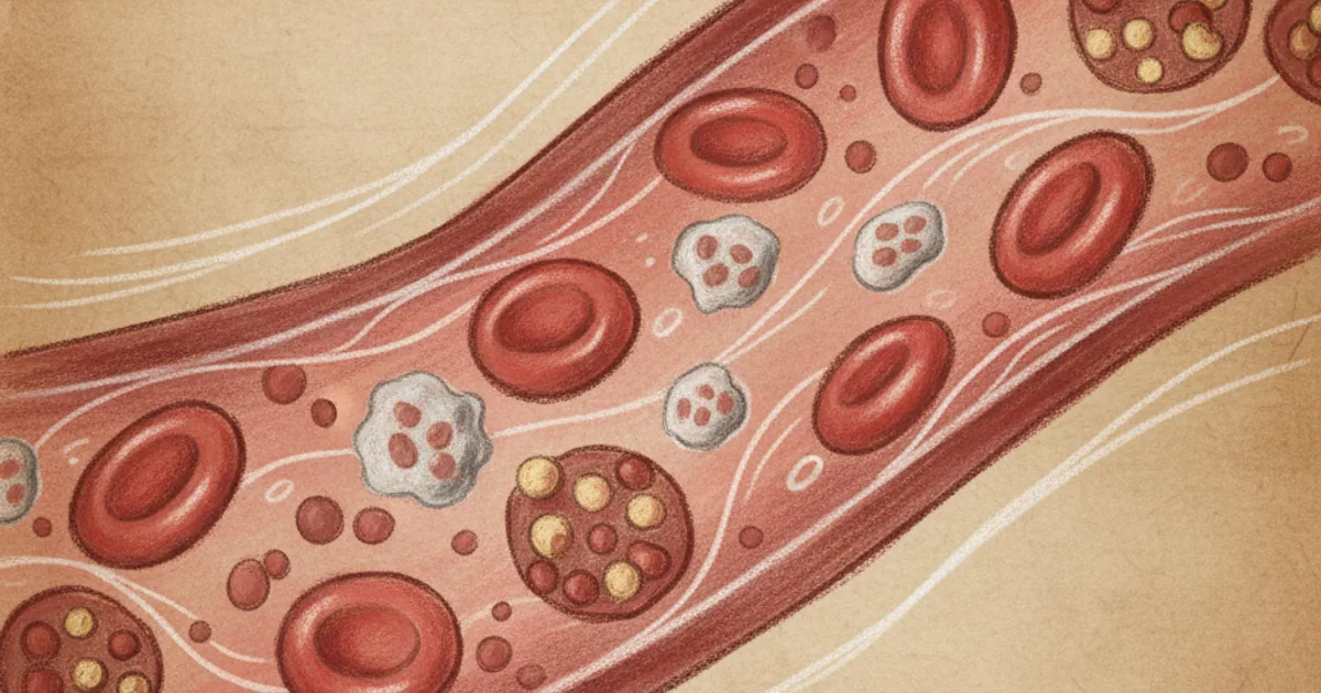 Chalk sketch of red and white blood cells in a vessel