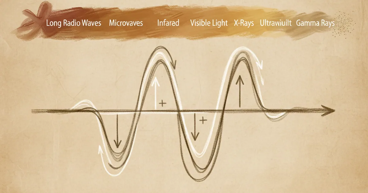 Chalk sketch of an electromagnetic wave with spectrum range shown