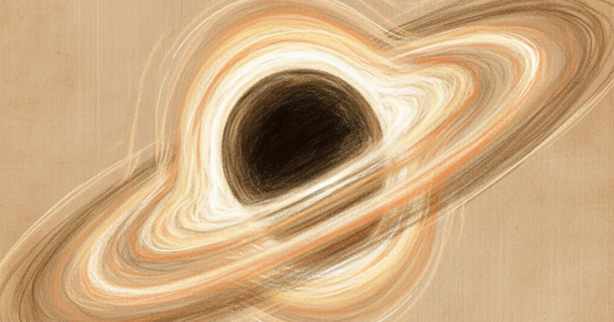 Chalk sketch of a black hole with accretion disk and gravitational lensing