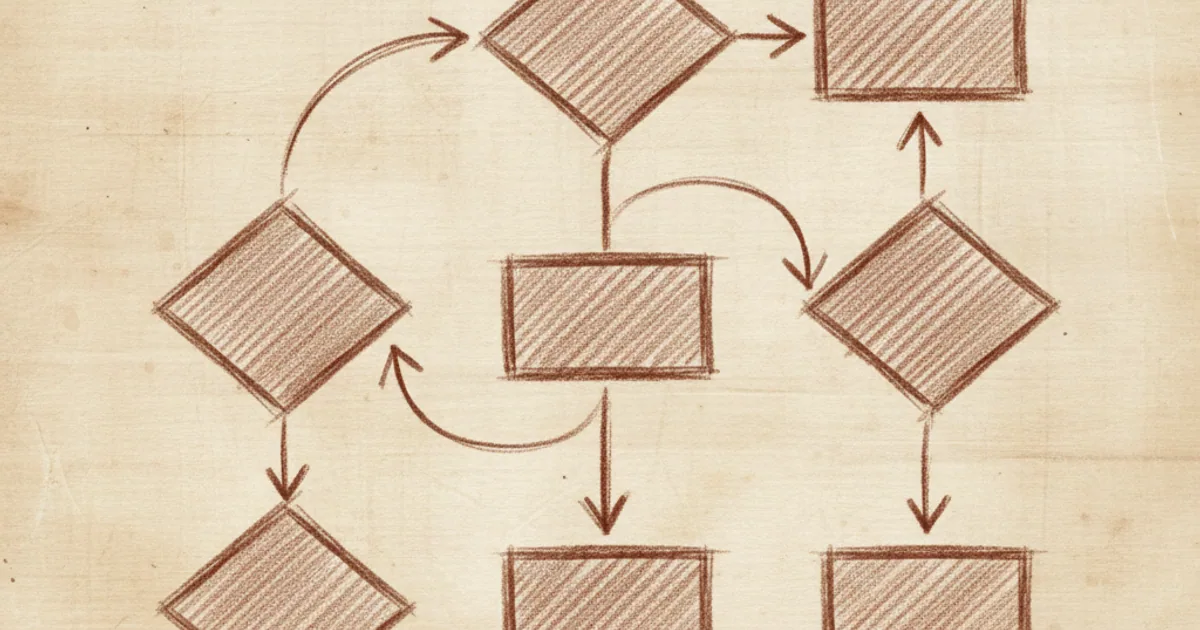 Chalk sketch of a flowchart with decision diamonds and steps