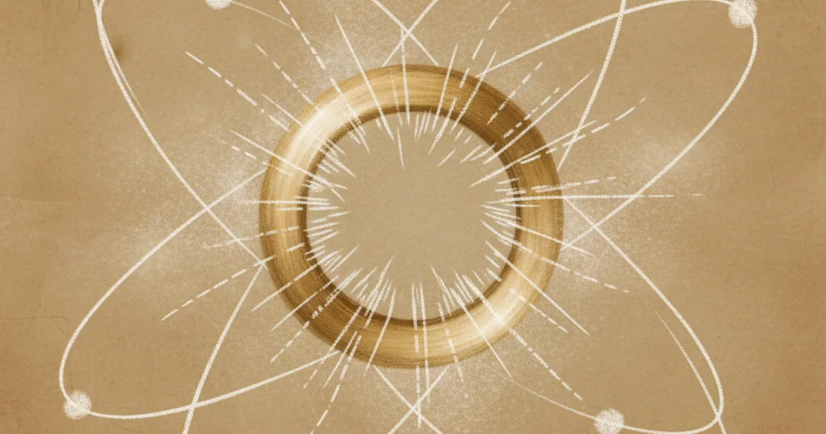 Chalk sketch of a gold ring with electron orbits suggesting relativistic effects