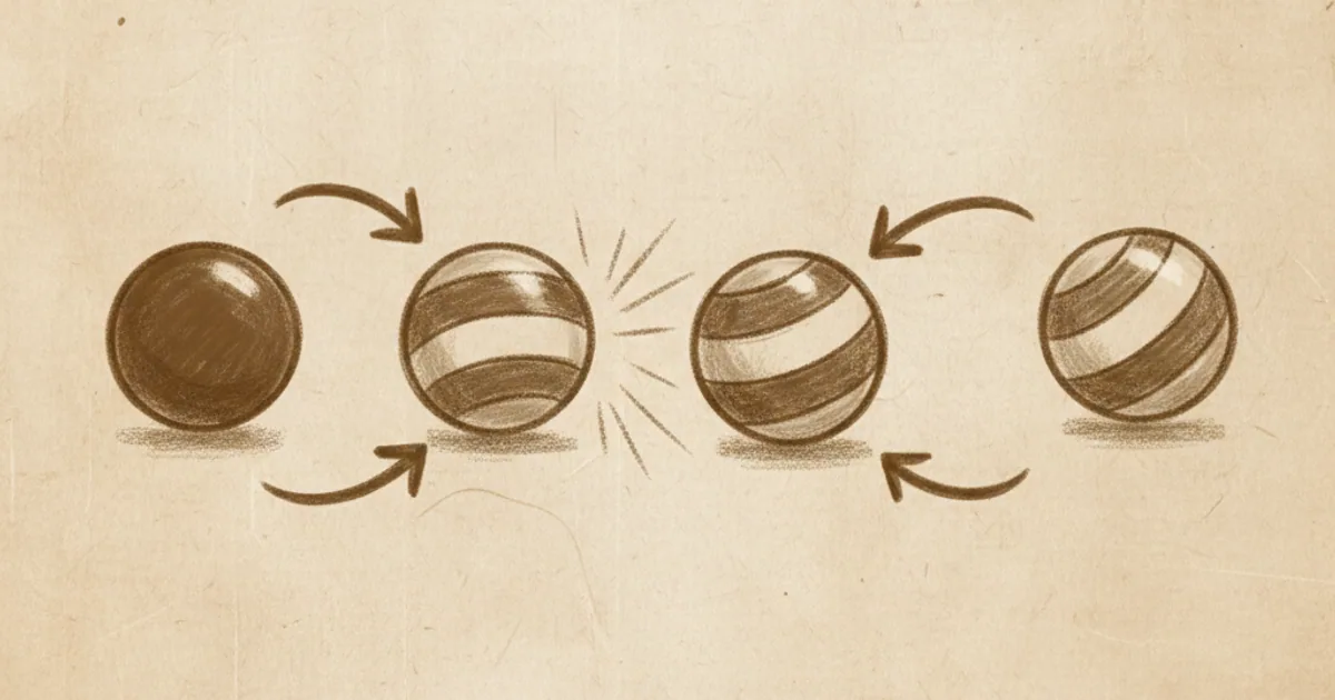 Chalk sketch of colliding billiard balls with momentum arrows