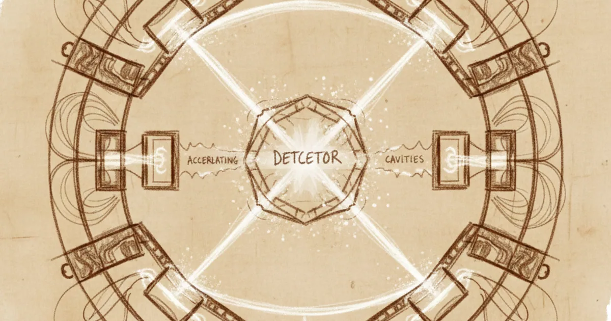 Chalk sketch of a circular particle accelerator with collision at detector