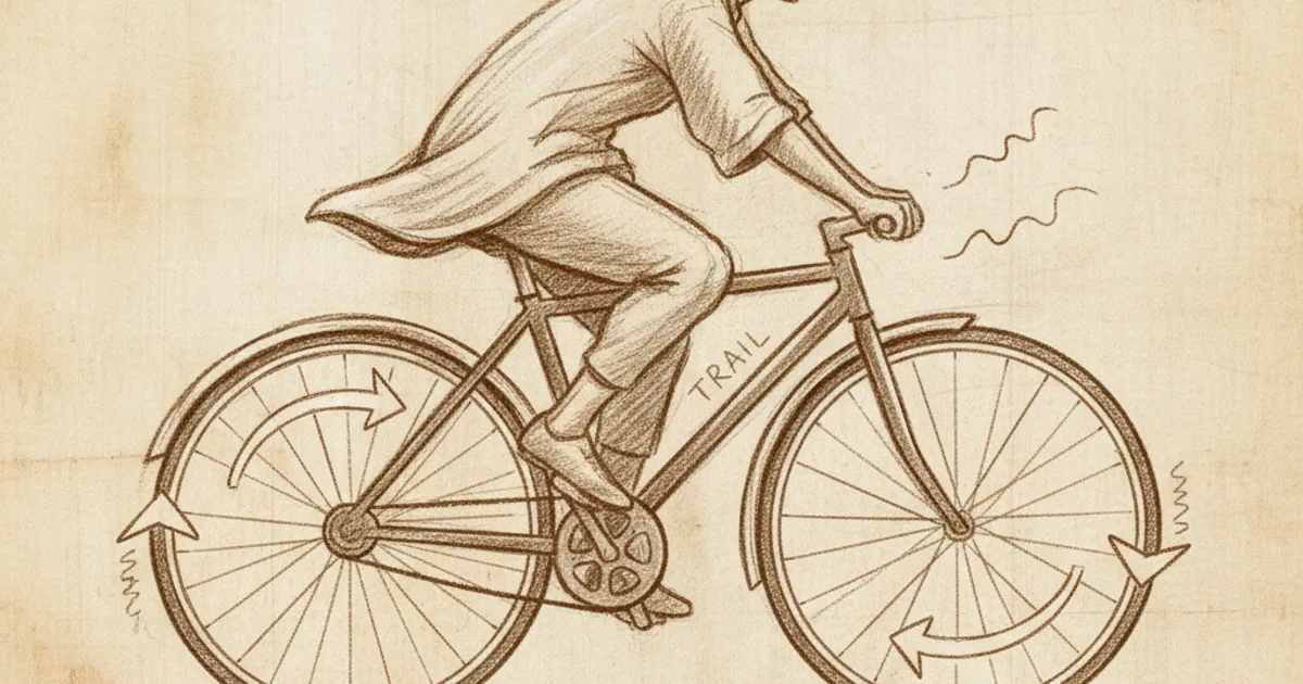 Chalk sketch of bicycle with stability mechanisms highlighted