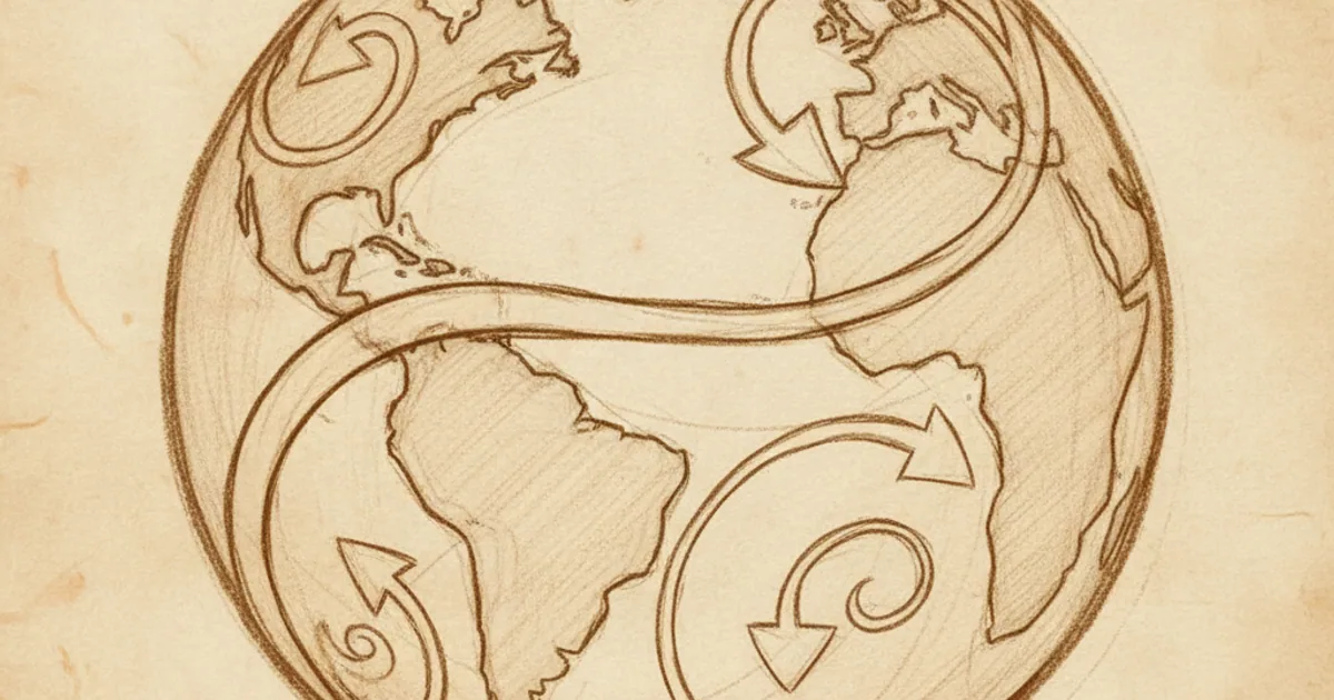 Chalk sketch of Earth with major ocean current loops drawn