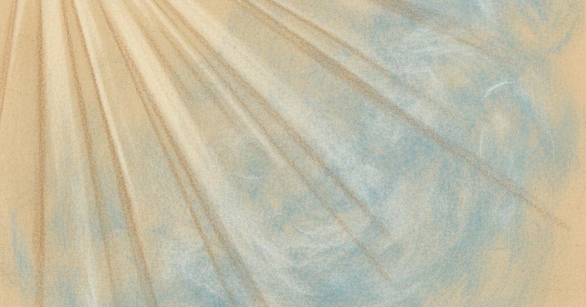Chalk sketch of sunlight scattering off air molecules to produce a blue sky