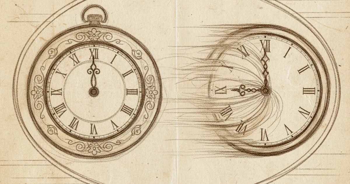 Chalk sketch of two clocks comparing time at rest and in motion
