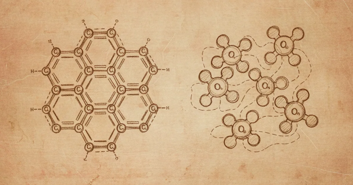 Chalk sketch of water molecules forming hydrogen bonds in different arrangements