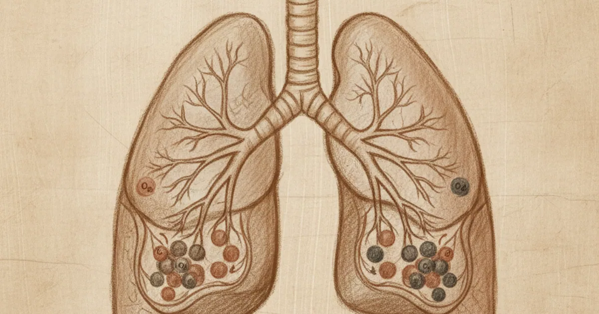 Chalk sketch of lungs and alveoli with gas exchange