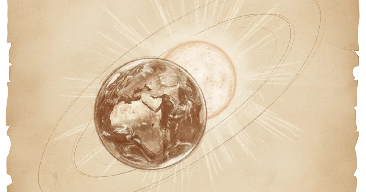 Chalk sketch of Earth orbiting the Sun with axial tilt creating seasons